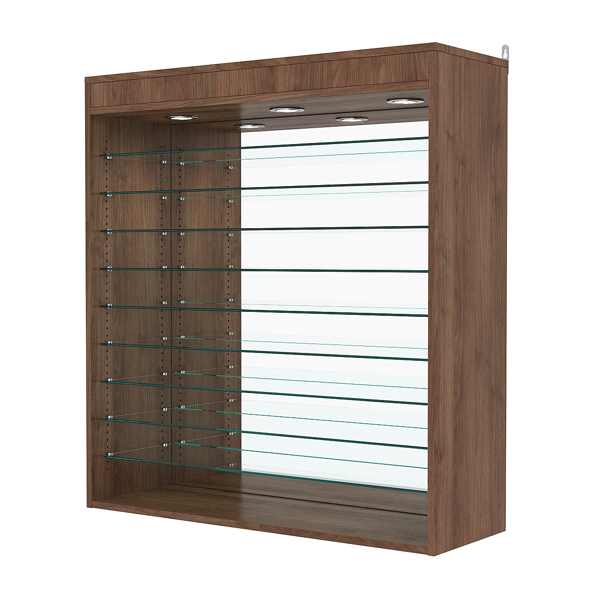Витрина настенная с регулировочными полками №4-8ГГ-РЕГ с зеркалом и с подсветкой, Орех