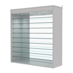 Витрина настенная с регулировочными полками №4-8ГГ-РЕГ с зеркалом и с подсветкой, Серый