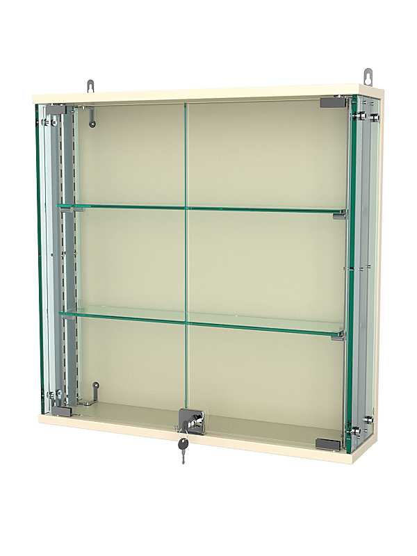 Витрина с регулировочными полками АТРИУМ настенная №1-1-РЕГ, Крем Вайс