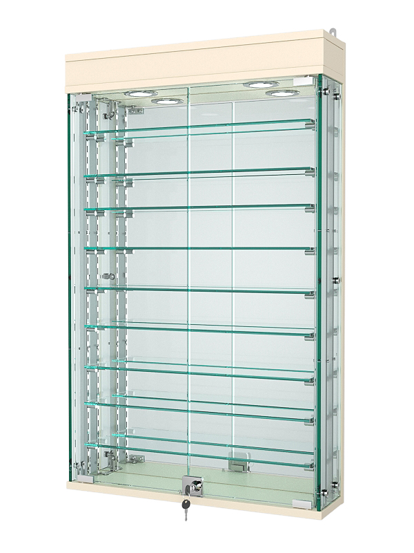 Витрина с регулировочными полками АТРИУМ настенная №2А-6-РЕГ, Крем Вайс