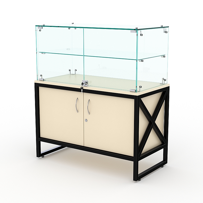 Торговый стеклянный прилавок ЛОФТ СТИЛЬ №101 (с дверками), Крем Вайс