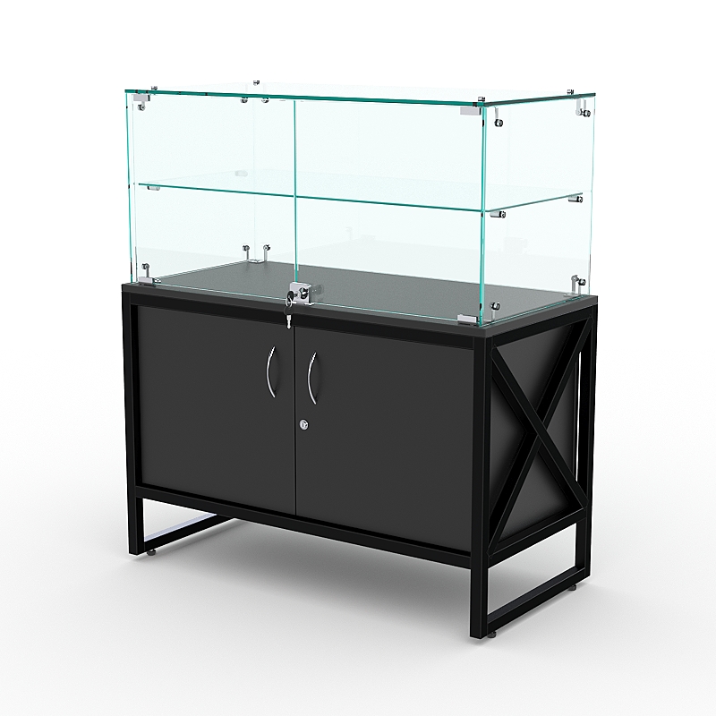 Торговый стеклянный прилавок ЛОФТ СТИЛЬ №101 (с дверками), Черный