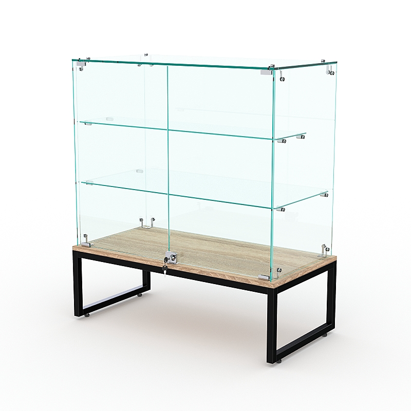 Торговый стеклянный прилавок ЛОФТ СТИЛЬ №102 (с дверками), Дуб Сонома