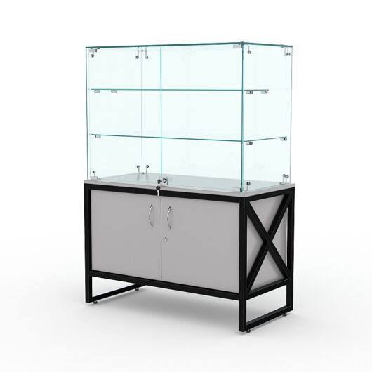 Торговый стеклянный прилавок ЛОФТ СТИЛЬ №107 (с дверками), Серый