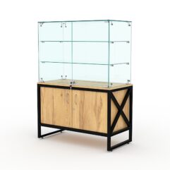 Торговый стеклянный прилавок ЛОФТ СТИЛЬ №127 (с дверками), Дуб Золотистый