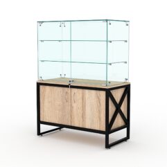 Торговый стеклянный прилавок ЛОФТ СТИЛЬ №127 (с дверками), Дуб Сонома