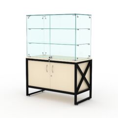 Торговый стеклянный прилавок ЛОФТ СТИЛЬ №127 (с дверками), Крем Вайс