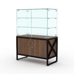 Торговый стеклянный прилавок ЛОФТ СТИЛЬ №127 (с дверками), Орех