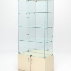 Витрина стеклянная ИСТРА №3 (с дверками, задняя стенка - зеркало), Крем Вайс