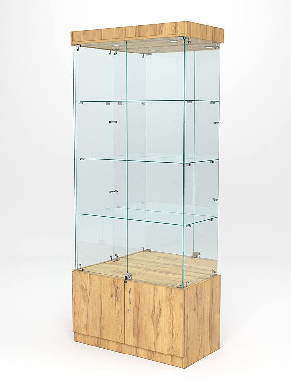 Витрина стеклянная ИСТРА №3 (с дверками, задняя стенка - зеркало), Дуб Золотистый