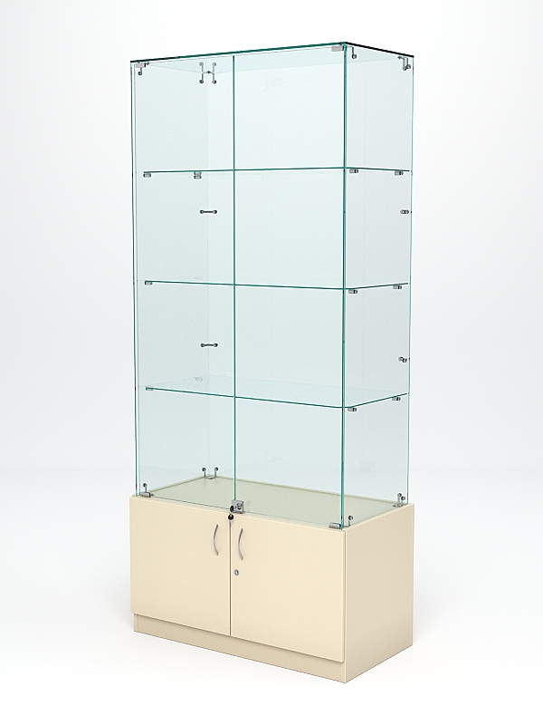 Витрина стеклянная ИСТРА №5 (с дверками, задняя стенка - стекло), Крем Вайс