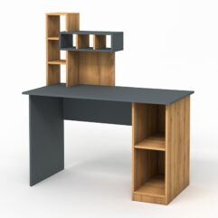 Компьютерный стол письменный №12, Темно-серый и Дуб Золотистый