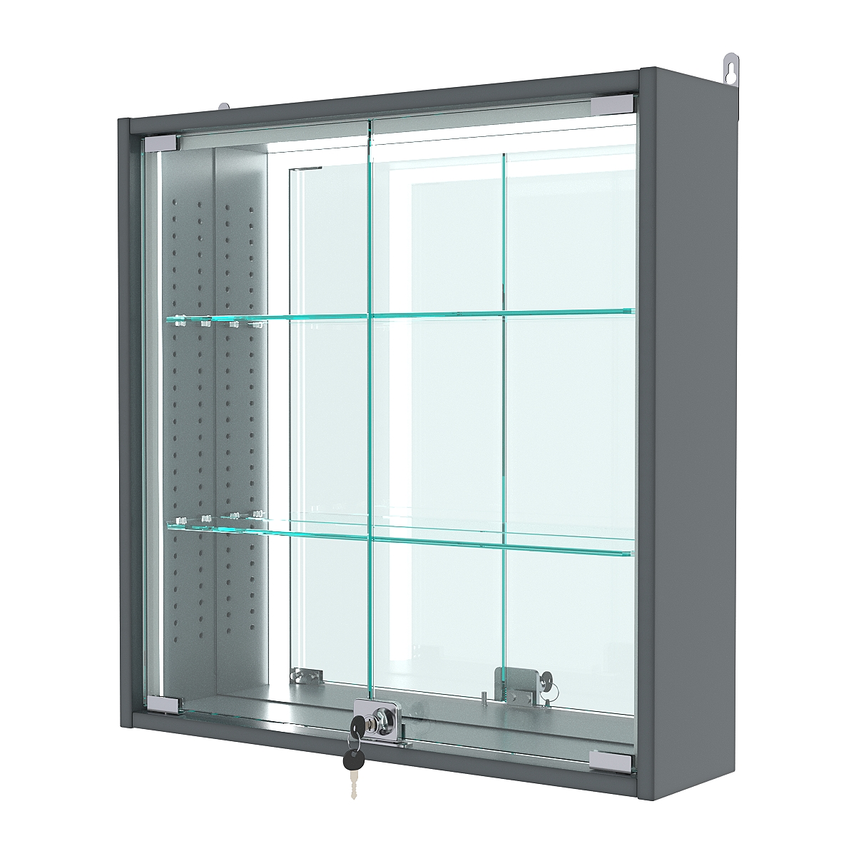 Витрина настенная с регулировочными полками №1-2А-РЕГ-П с зеркалом, Темно-Серый