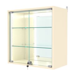 Витрина настенная с регулировочными полками №1-2АГ-РЕГ-П с зеркалом, Крем Вайс