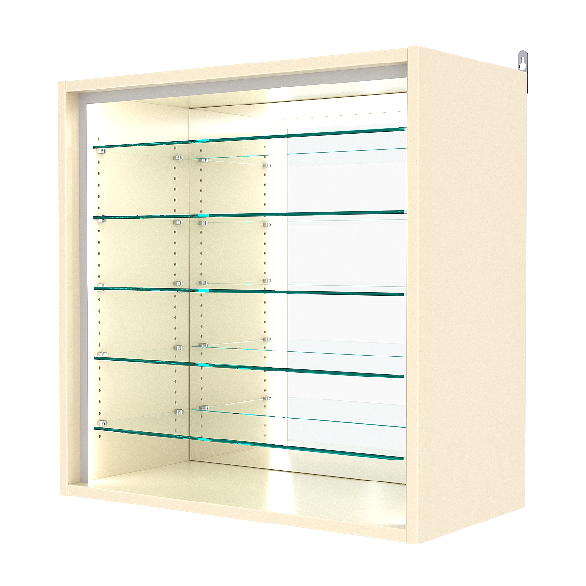 Витрина настенная с регулировочными полками №1-6ГГ-РЕГ-П с зеркалом, Крем Вайс