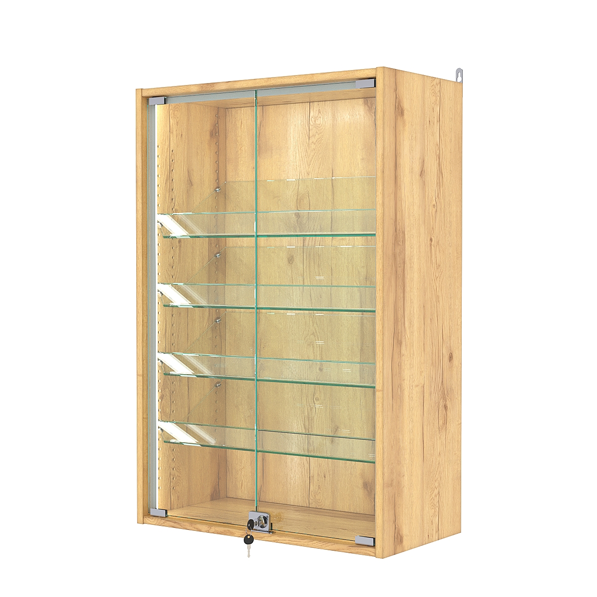Витрина настенная с регулировочными полками №2-1АКГ-РЕГ-П, Дуб Золотистый