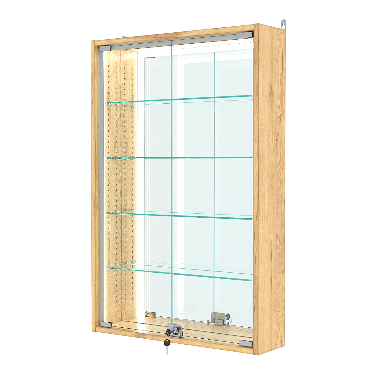 Витрина настенная с регулировочными полками №2-2А-РЕГ-П с зеркалом, Дуб Золотистый