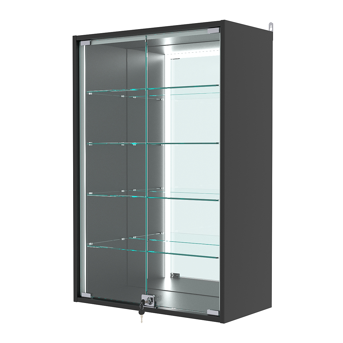 Витрина настенная №2-2АГ-П с зеркалом, Черный