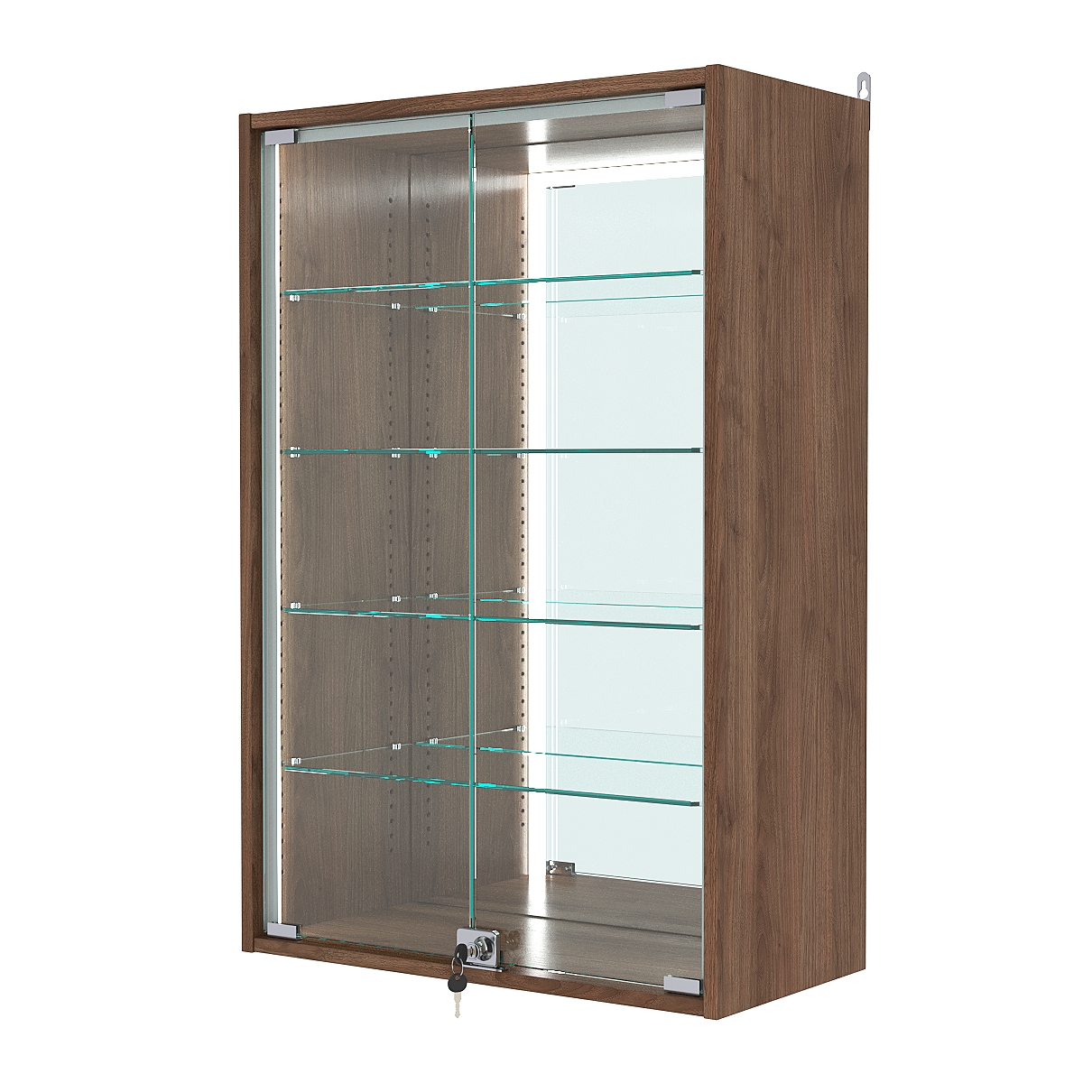 Витрина настенная с регулировочными полками №2-2АГ-РЕГ-П с зеркалом, Орех