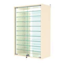 Витрина настенная с регулировочными полками №2-6АГ-РЕГ-П с зеркалом, Крем Вайс