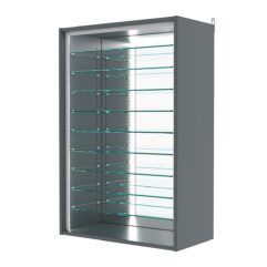 Витрина настенная с регулировочными полками №2-6ГГ-РЕГ-П с зеркалом, Темно-Серый