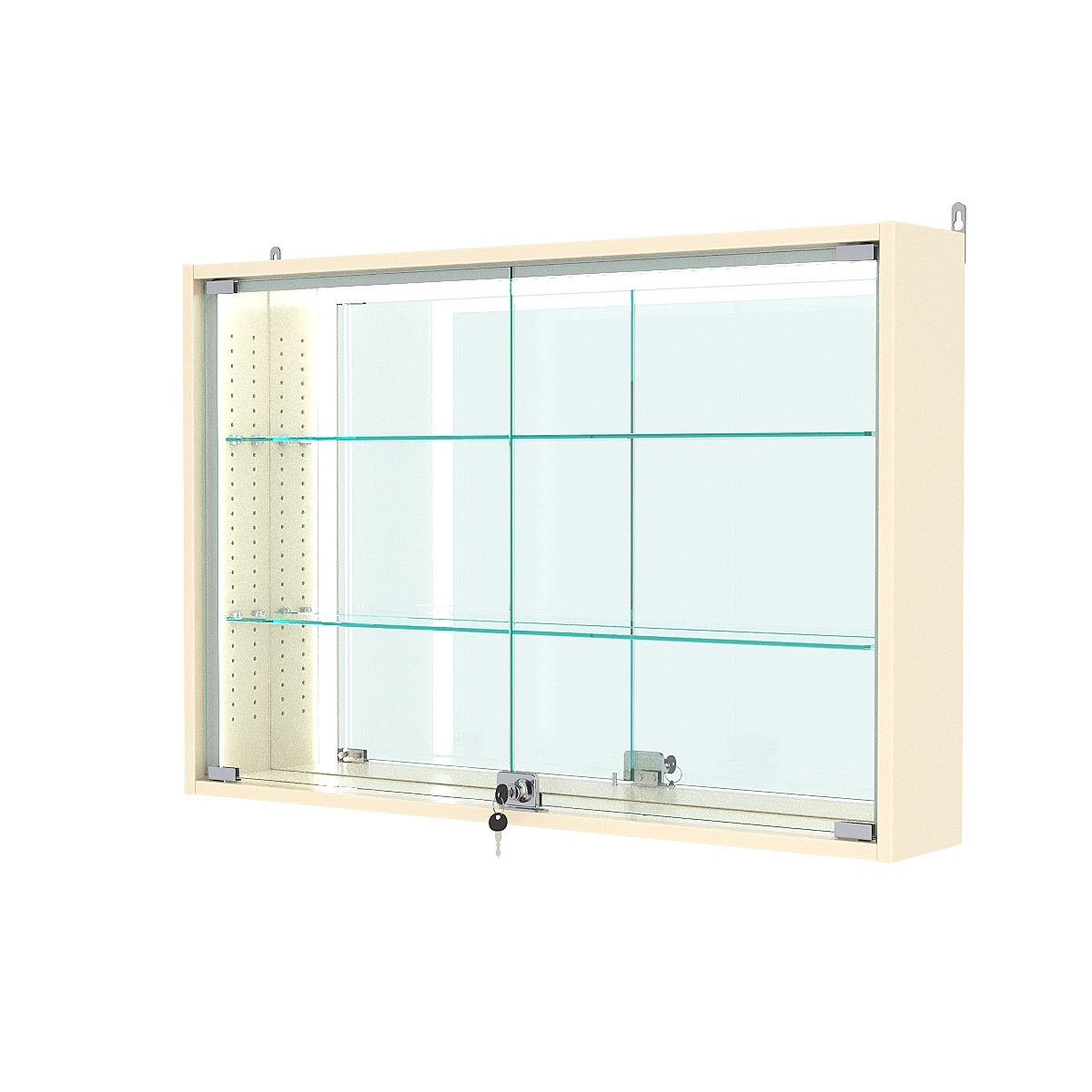 Витрина настенная с регулировочными полками №3-2А-РЕГ-П с зеркалом, Крем Вайс