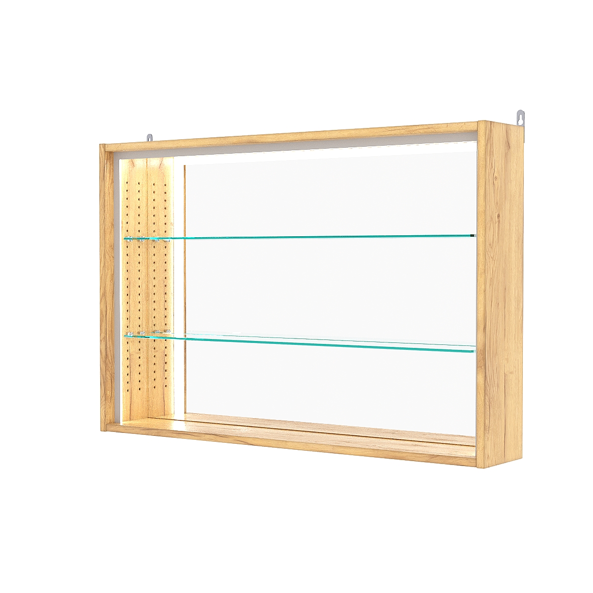 Витрина настенная с регулировочными полками №3-2Г-РЕГ-П с зеркалом, Дуб Золотистый