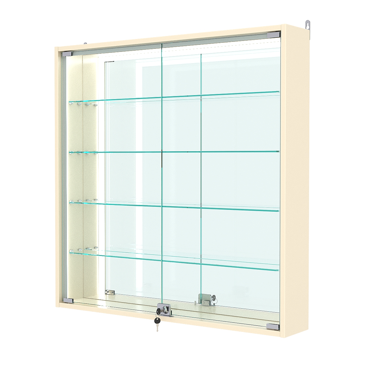 Витрина настенная №4-2А-П с зеркалом, Крем Вайс