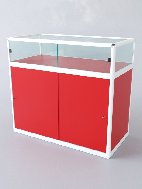 Прилавок из профиля прямоугольный №2 (с дверками), Красный+Белый