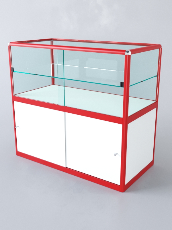 Прилавок из профиля прямоугольный №3 (с дверками), Белый + Красный