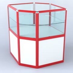 Прилавок из профиля угловой шестигранный №3 (без дверок), Белый + Красный