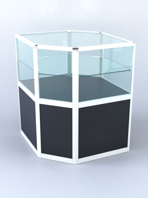 Прилавок из профиля угловой шестигранный №3 (без дверок), Черный + Белый