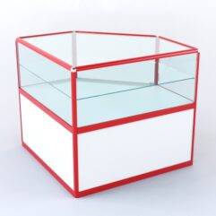 Прилавок из профиля угловой пятигранный №3 (с дверками), Белый + Красный