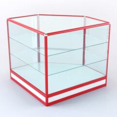 Прилавок из профиля угловой пятигранный №4 (с дверками), Белый + Красный