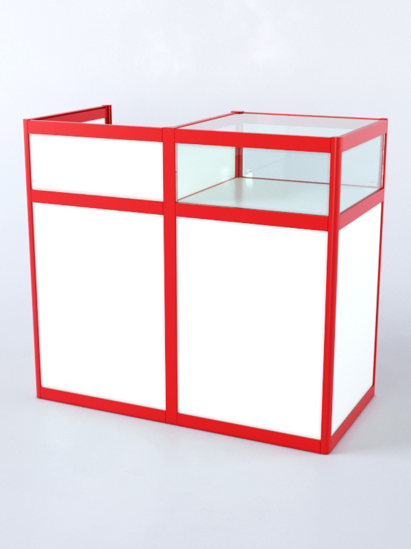 Прилавок под кассу из профиля №2 (с дверками), Белый + Красный