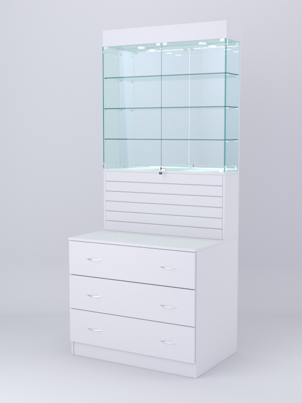 Витрина СОТА №12, задняя стенка Зеркало, Белый