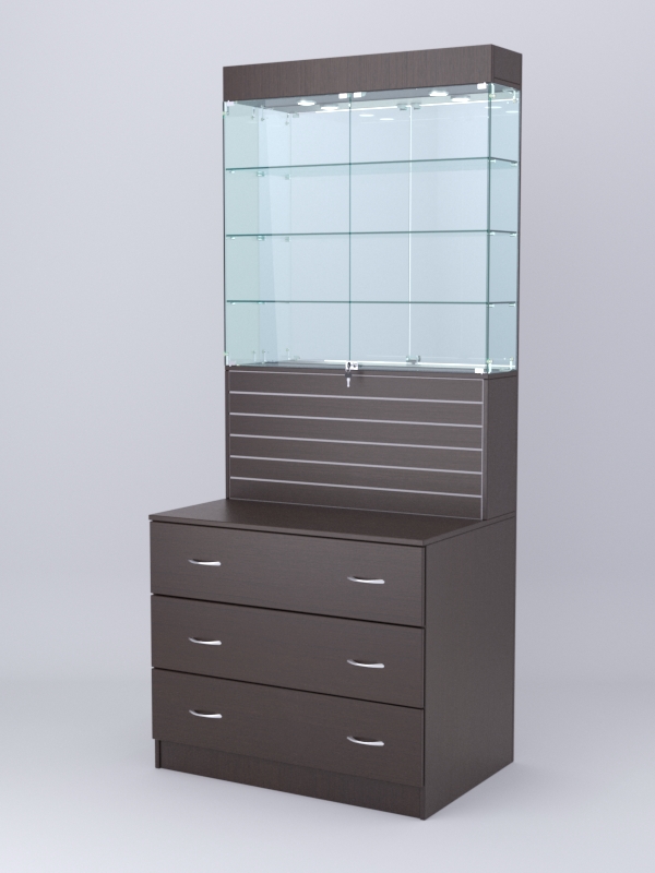 Витрина СОТА №12, задняя стенка Зеркало, Дуб Венге