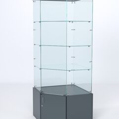 Витрина стеклянная ИСТРА угловая №13 пятигранная (с дверкой, задние стенки - стекло), Темно-Серый