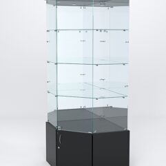 Витрина стеклянная ИСТРА угловая №14 пятигранная (с дверкой, задние стенки - зеркало), Черный