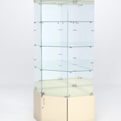 Витрина стеклянная ИСТРА угловая №14 пятигранная (с дверкой, задние стенки - зеркало), Крем Вайс