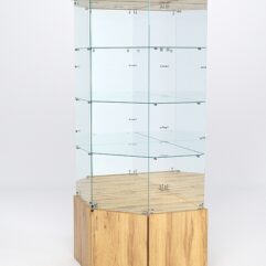 Витрина стеклянная ИСТРА угловая №14 пятигранная (с дверкой, задние стенки - зеркало), Дуб Золотистый