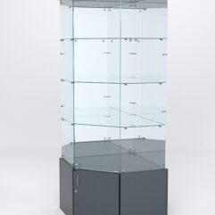 Витрина стеклянная ИСТРА угловая №14 пятигранная (с дверкой, задние стенки - зеркало), Темно-Серый