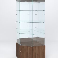 Витрина стеклянная ИСТРА угловая №14 пятигранная (с дверкой, задние стенки - зеркало), Орех