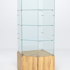 Витрина стеклянная ИСТРА угловая №15 пятигранная (с дверкой, задние стенки - стекло), Дуб Золотистый