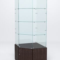 Витрина стеклянная ИСТРА угловая №15 пятигранная (с дверкой, задние стенки - стекло), Дуб Венге