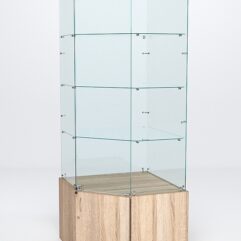 Витрина стеклянная ИСТРА угловая №15 пятигранная (с дверкой, задние стенки - стекло), Дуб Сонома