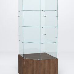 Витрина стеклянная ИСТРА угловая №15 пятигранная (с дверкой, задние стенки - стекло), Орех