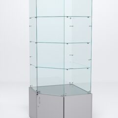 Витрина стеклянная ИСТРА угловая №15 пятигранная (с дверкой, задние стенки - стекло), Серый