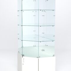 Витрина стеклянная ИСТРА угловая №16 пятигранная (с дверкой, задние стенки - зеркало), Белый