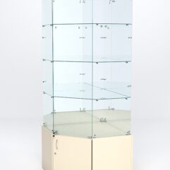 Витрина стеклянная ИСТРА угловая №16 пятигранная (с дверкой, задние стенки - зеркало), Крем Вайс